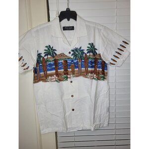 VTG Mens Hawaiian Aloha Shirt M Tiki button up Totem pole grandpa core beach